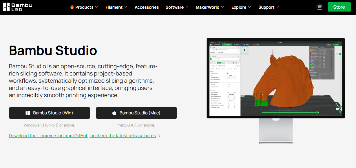 page de téléchargement de Bambu Studio