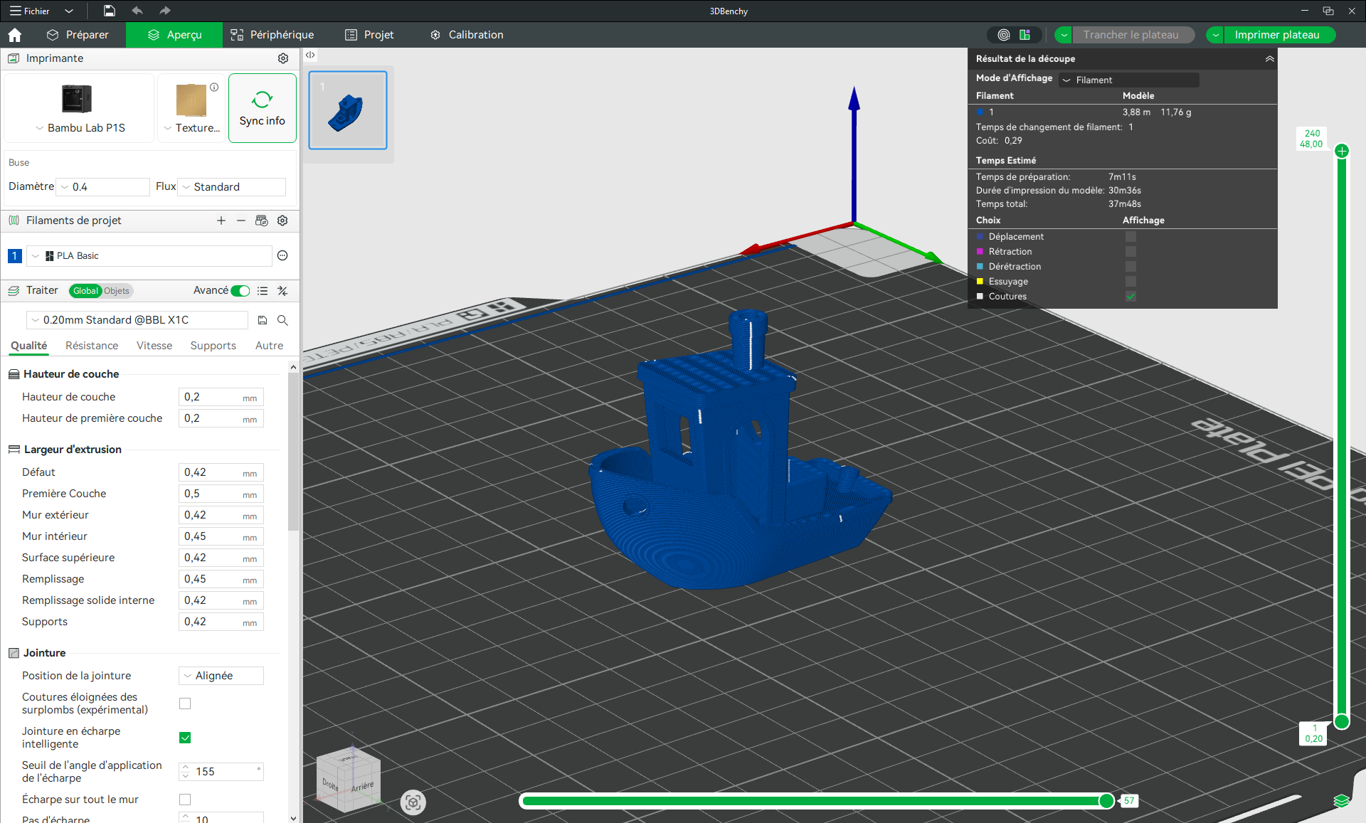 aperçu du tranchage avec les couches visibles