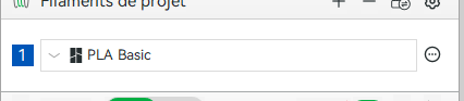 panneau de sélection du filament