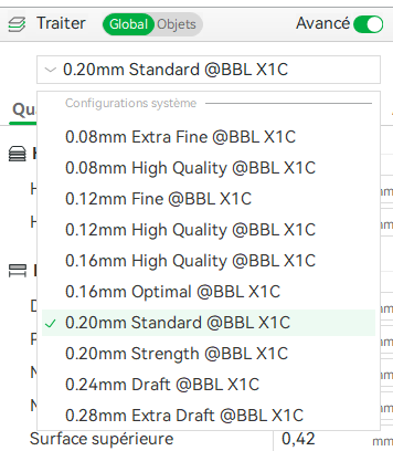 sélection du profil d'impression